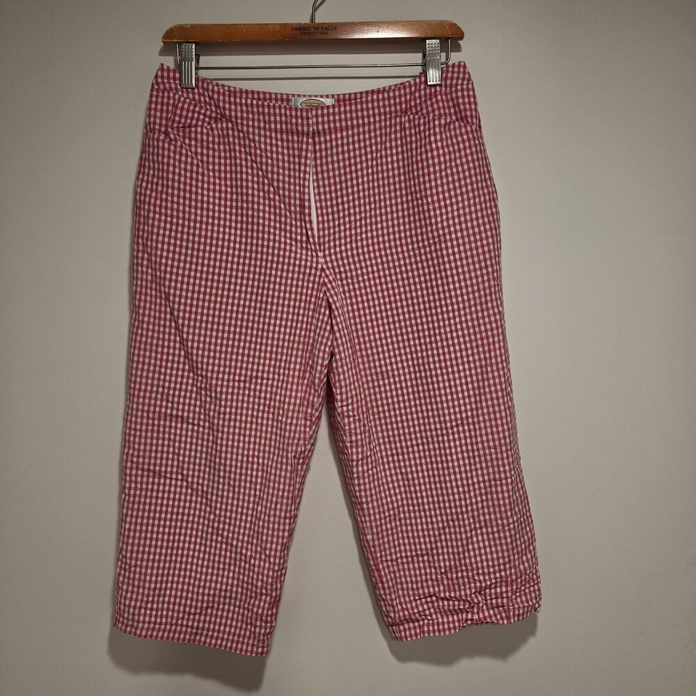 Vintage Talbots Gingham Plaid Capri Pants Silk Blend Sz 10P Womens 90s Cottage